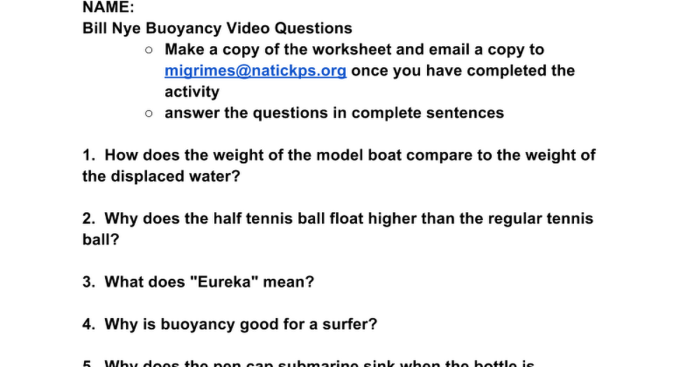 Bill nye buoyancy worksheet answers