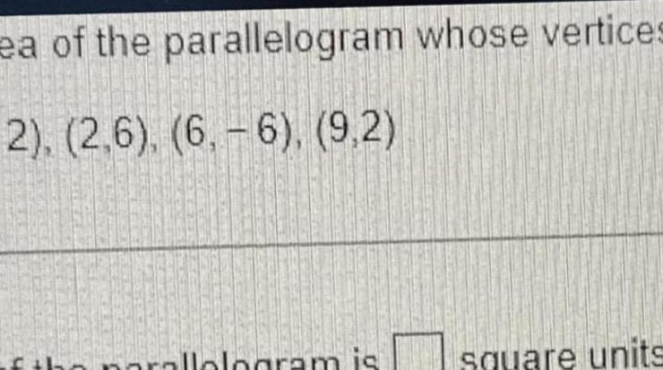 Find the area of the parallelogram whose vertices are listed.