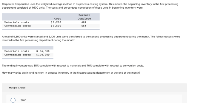 Carpenter corporation uses the weighted-average