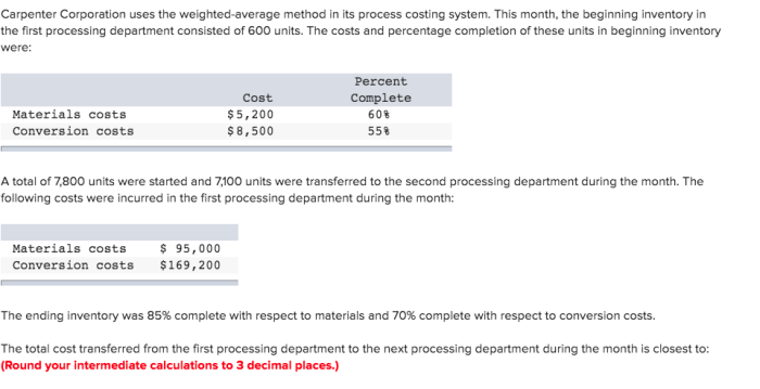 Carpenter corporation uses the weighted-average